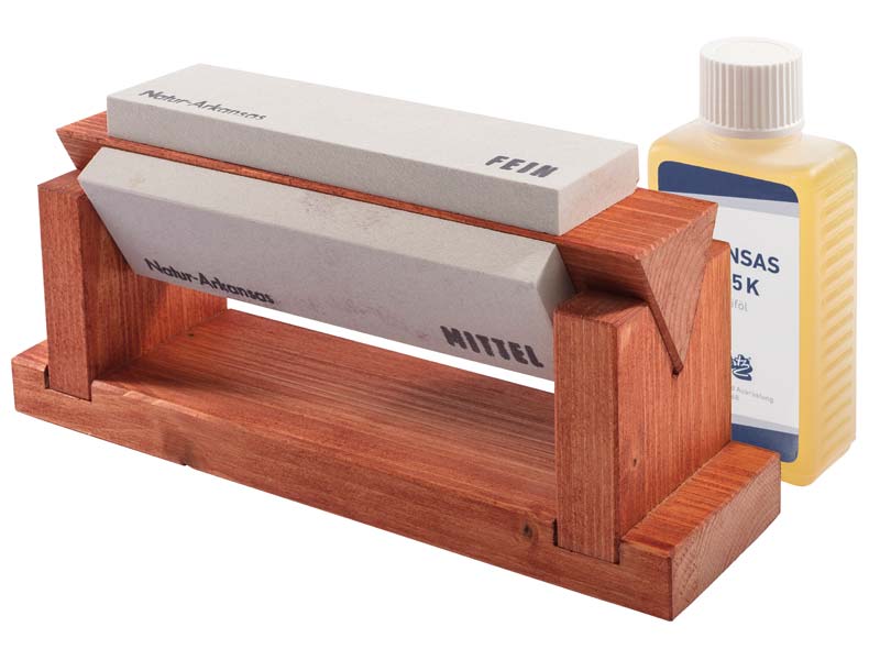 HERBERTZ 288415 Holzblock m.3Steinen Abziehsteinen, 150x45x15 mm,