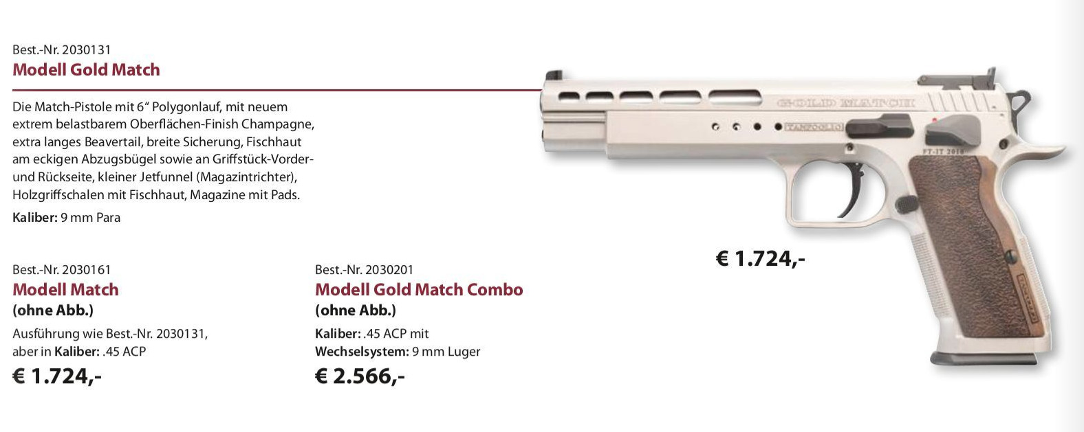 TANFOGLIO Waffen Pist.Tanfoglio 6''Gold Match .45Auto T97L Champagne