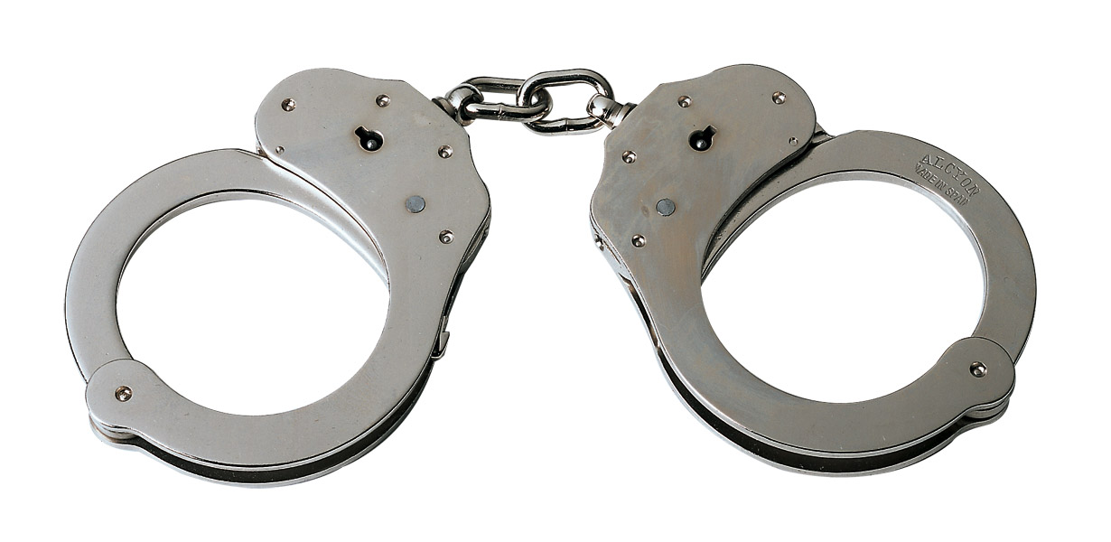 Verteidigungsartikel Handschelle ALCYON vernickelt KIN#29782 m.Kette Handfessel