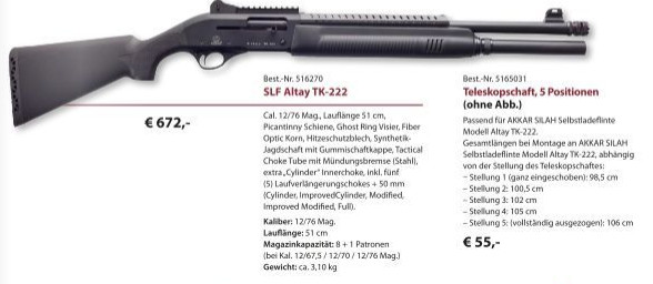 AKKAR SILHAH SL Flinte AKKAR Altay TK-222 12/76Mag.